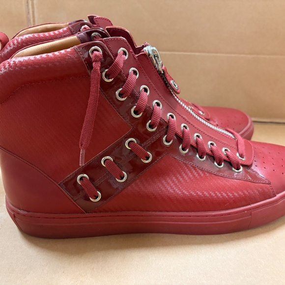 Bally HEKEM/ 235 Garnet Calf Laminated Top Sneakers with Zipper - Picture 3 of 6